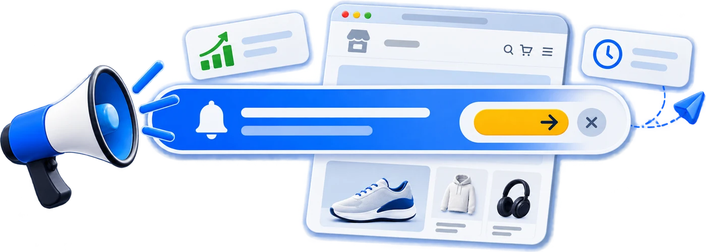 Barly announcement bar with a progress button floating above a Shopify storefront